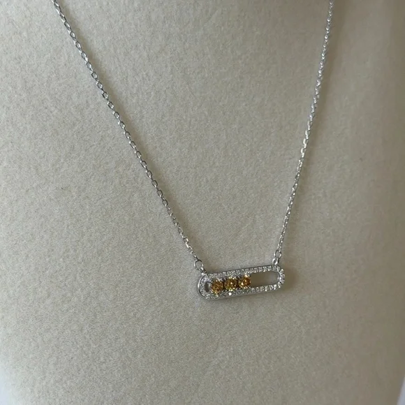 Sterling Silver Moissanite Necklace w/Round Brilliant Golden Yellow Stones ~ NWT - Picture 5 of 13